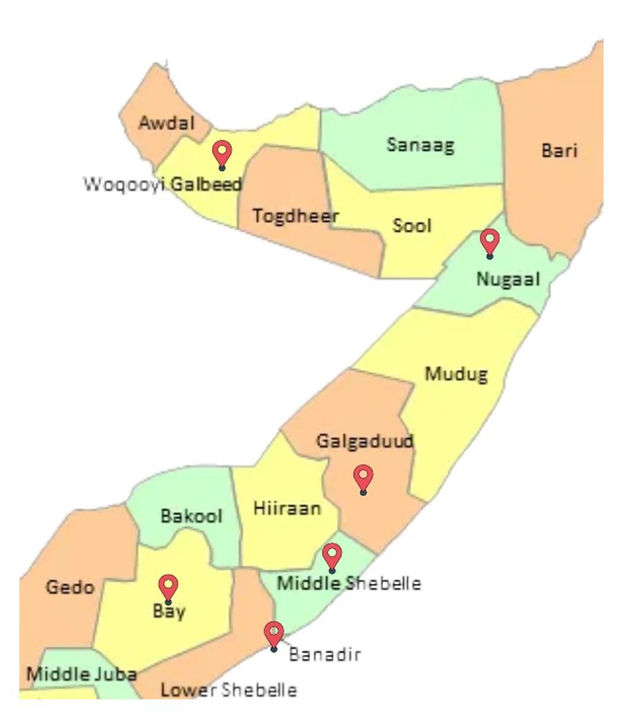 Map of Somalia showing DCG operating locations