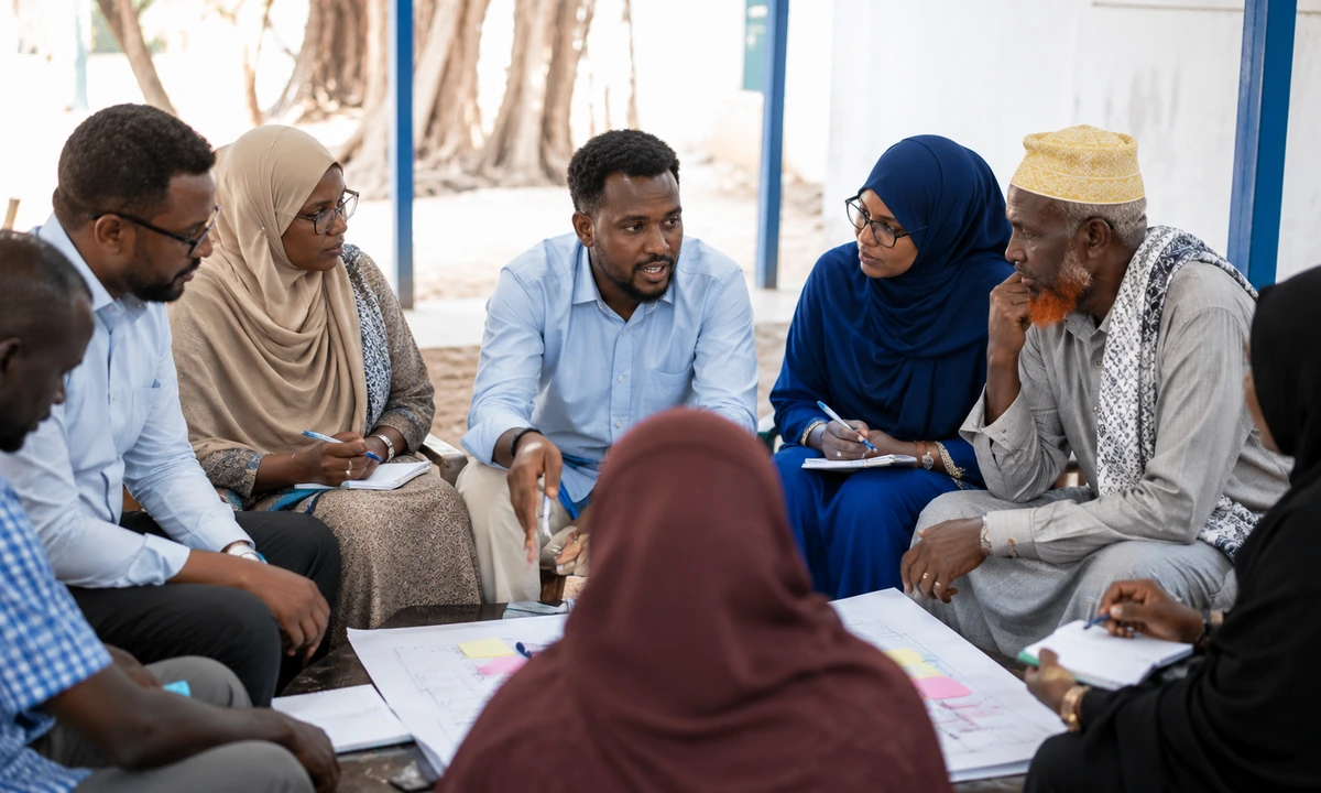 A community consultation session with Somali stakeholders discussing local priorities and assessment findings